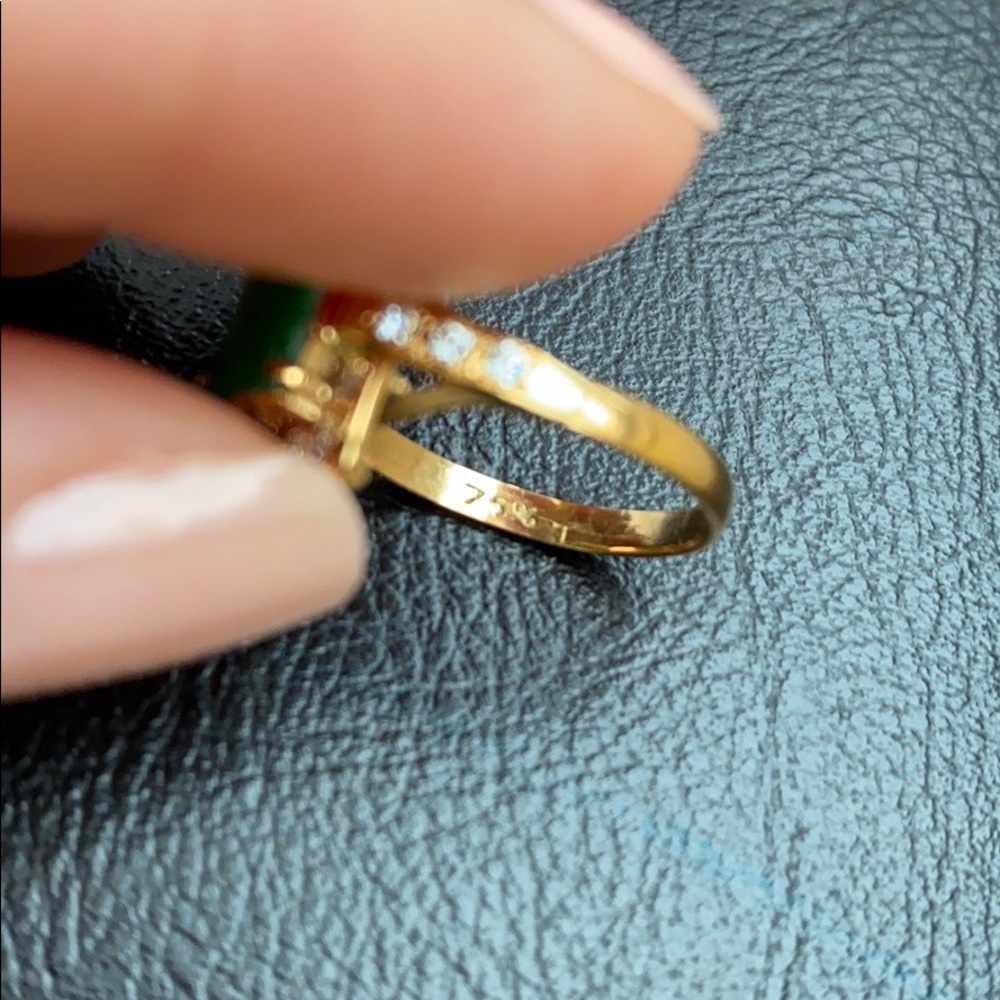 14k Solid Real Gold Rectangle Green Jade Ring - image 5